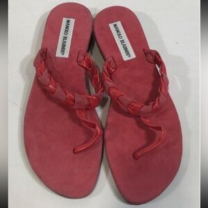 NEW!! Manolo Blahnik Red/Pink Leather/Suede Women's Thong Sandals Size 37